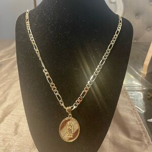 Gold Tone Virgin Saint Pendant Necklace